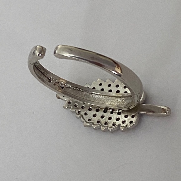 925 silver feather leaf ring cz rhodium plated - Picture 3 of 4